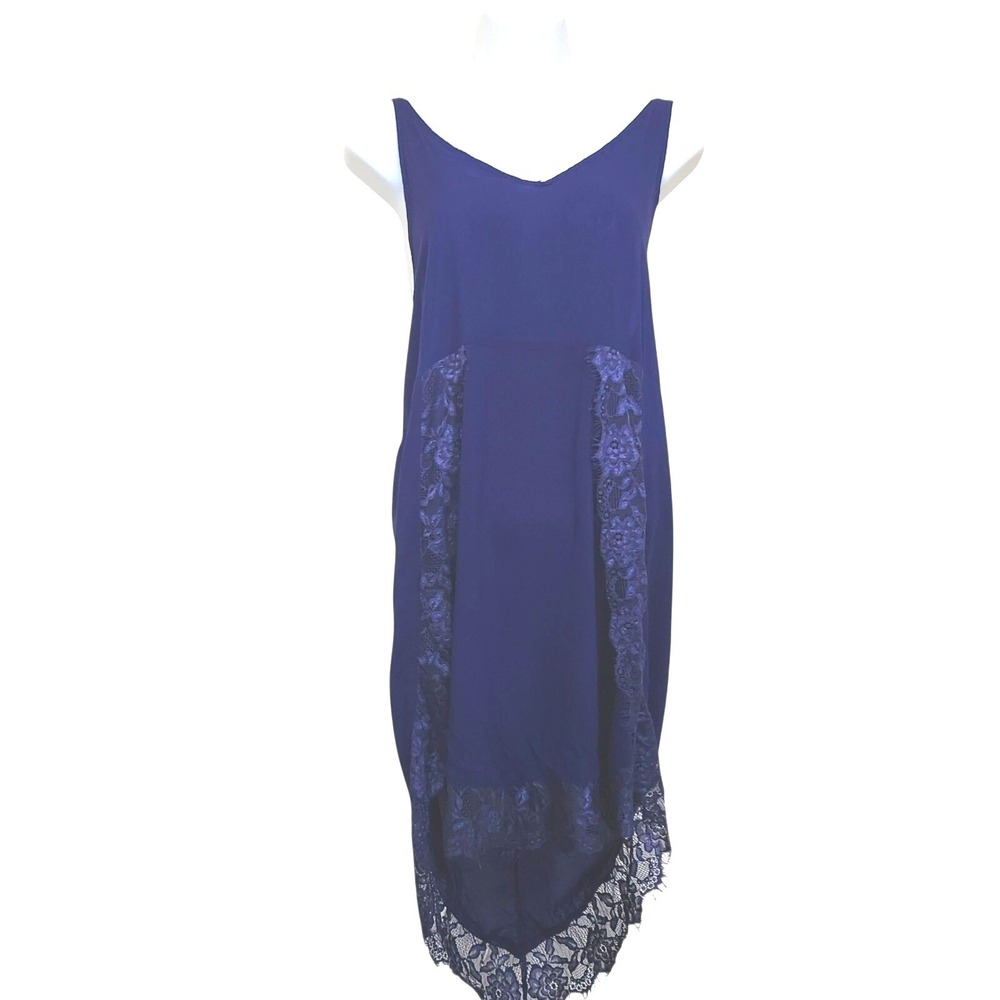 Intimately Free People Slip Dress Womens Small Blue Eyelash Lace Trim Rayon
